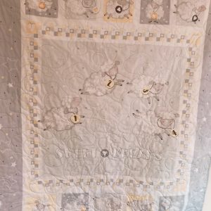 Sweet Dreams counting sheep grey and yellow baby quilt (personalised)
